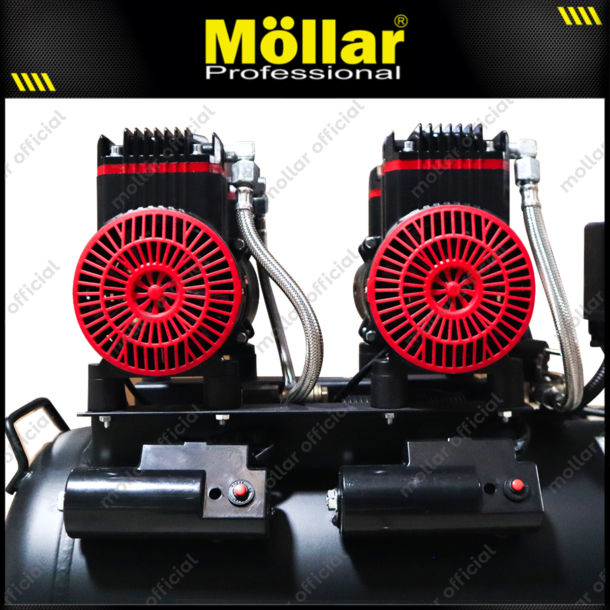 MOLLAR MLR-AC1550H2BP-R Mesin Kompresor Angin Oilless 2x1 HP 50 Liter Black Panther