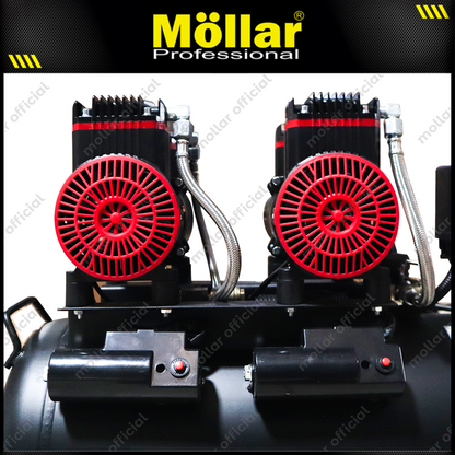 MOLLAR MLR-AC1550H2BP-R Mesin Kompresor Angin Oilless 2x1 HP 50 Liter Black Panther