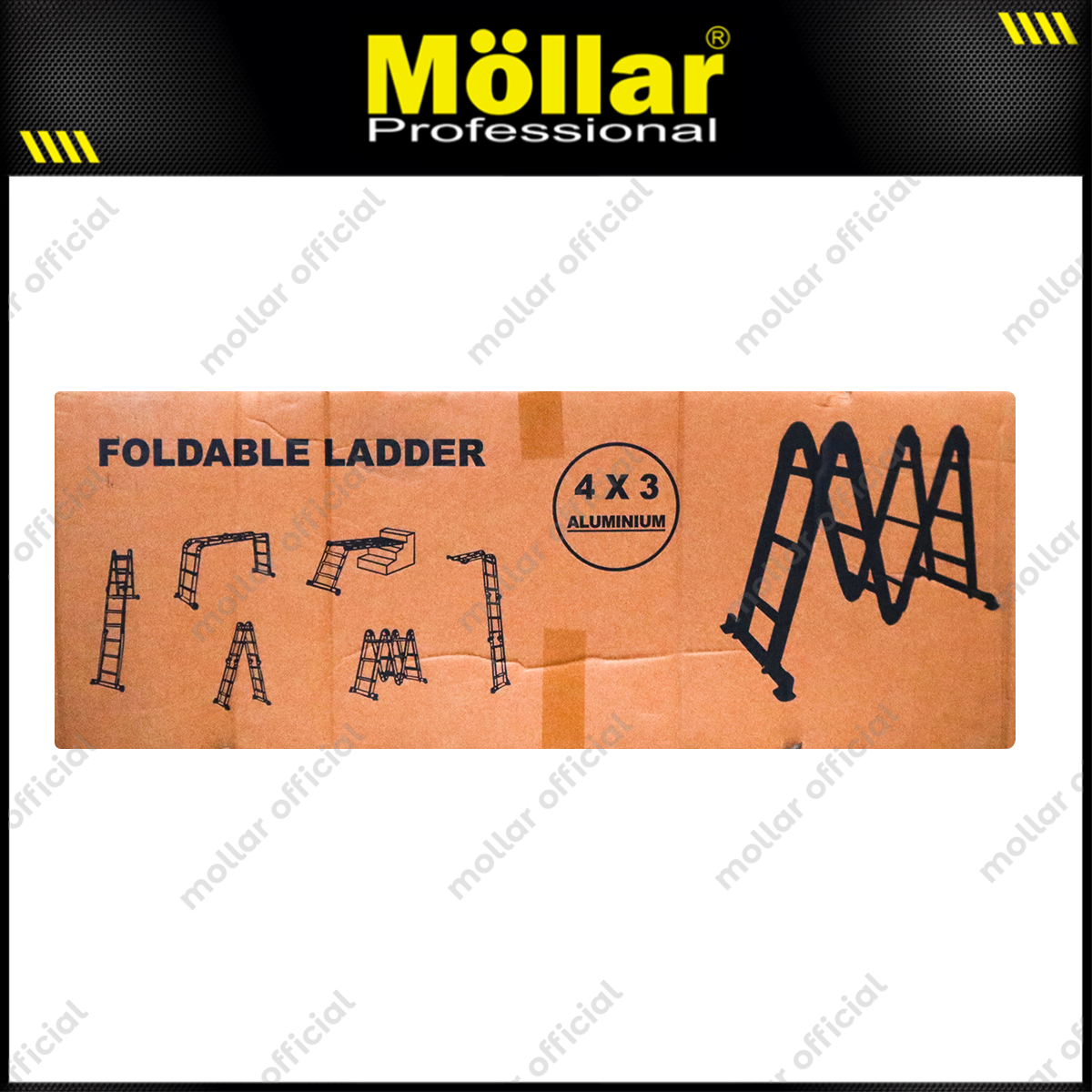 MOLLAR Tangga Lipat Almunium 4x3 3.4 meter 2 Roda
