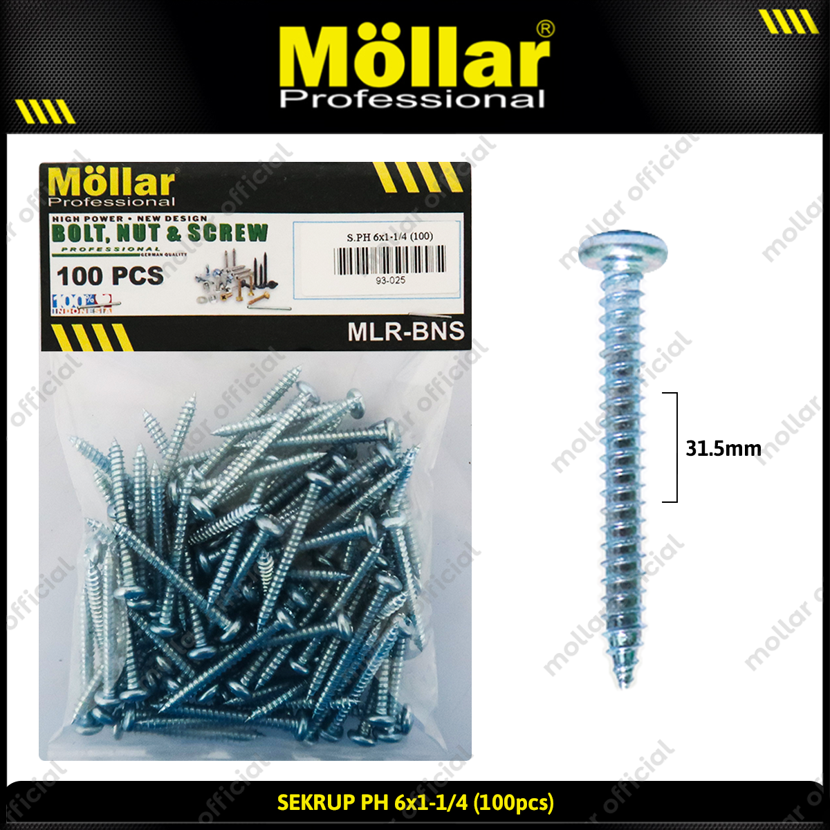 MOLLAR 93-025 Sekrup PH 6 x 1-1/4 - 100 pcs