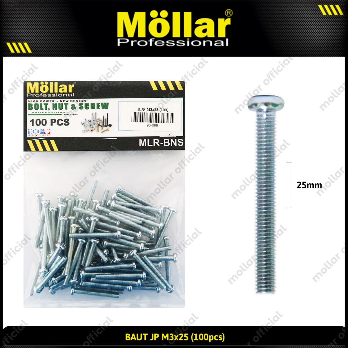 MOLLAR 93-088 Baut JP M3 x 25 - 100 pcs