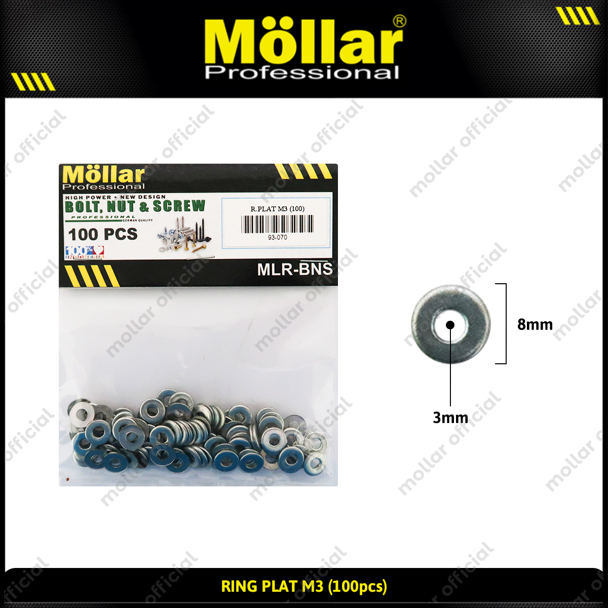 MOLLAR 93-070 Ring Plat M3 - 100 pcs