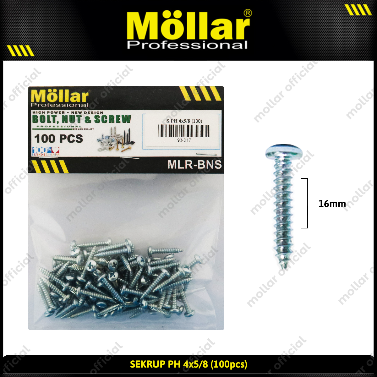 MOLLAR 93-017 Skrup PH 4 x 5/8 - 100 pcs