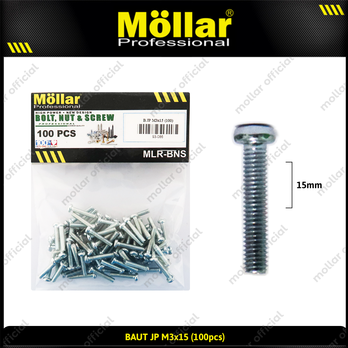 MOLLAR 93-086 Baut JP M3 x 15 - 100 pcs