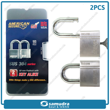 AMERICANSECURE S931350K2 Gembok 50 mm Short Key Alike Set 2 pcs