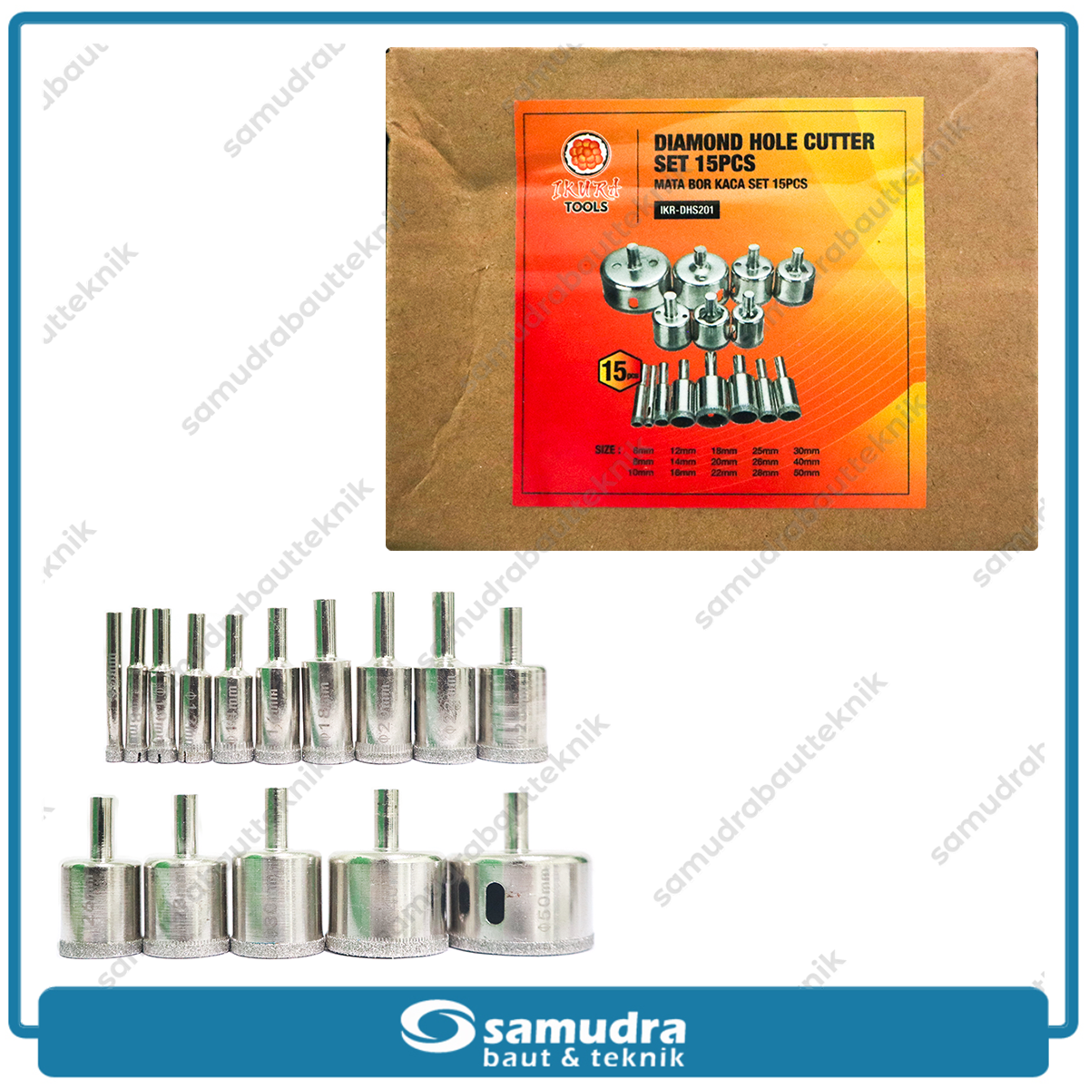 IKURA IKR-DHS201 Mata Bor Kaca Set 15 pcs (6-50 mm) / Diamond Hole Cutter