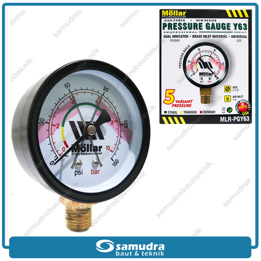 MOLLAR PGY63 Alat Ukur Tekanan Angin Lonceng 10 bar / Pressure Gauge