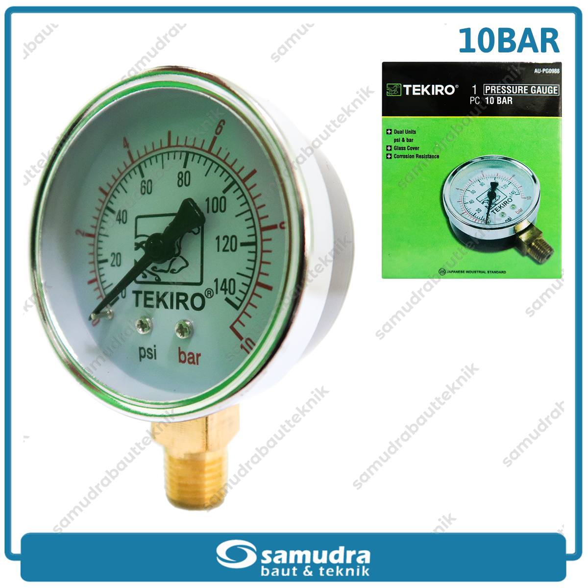 TEKIRO AU-PG0988 Alat Ukur Tekanan Angin 2.5" Lonceng 10 bar