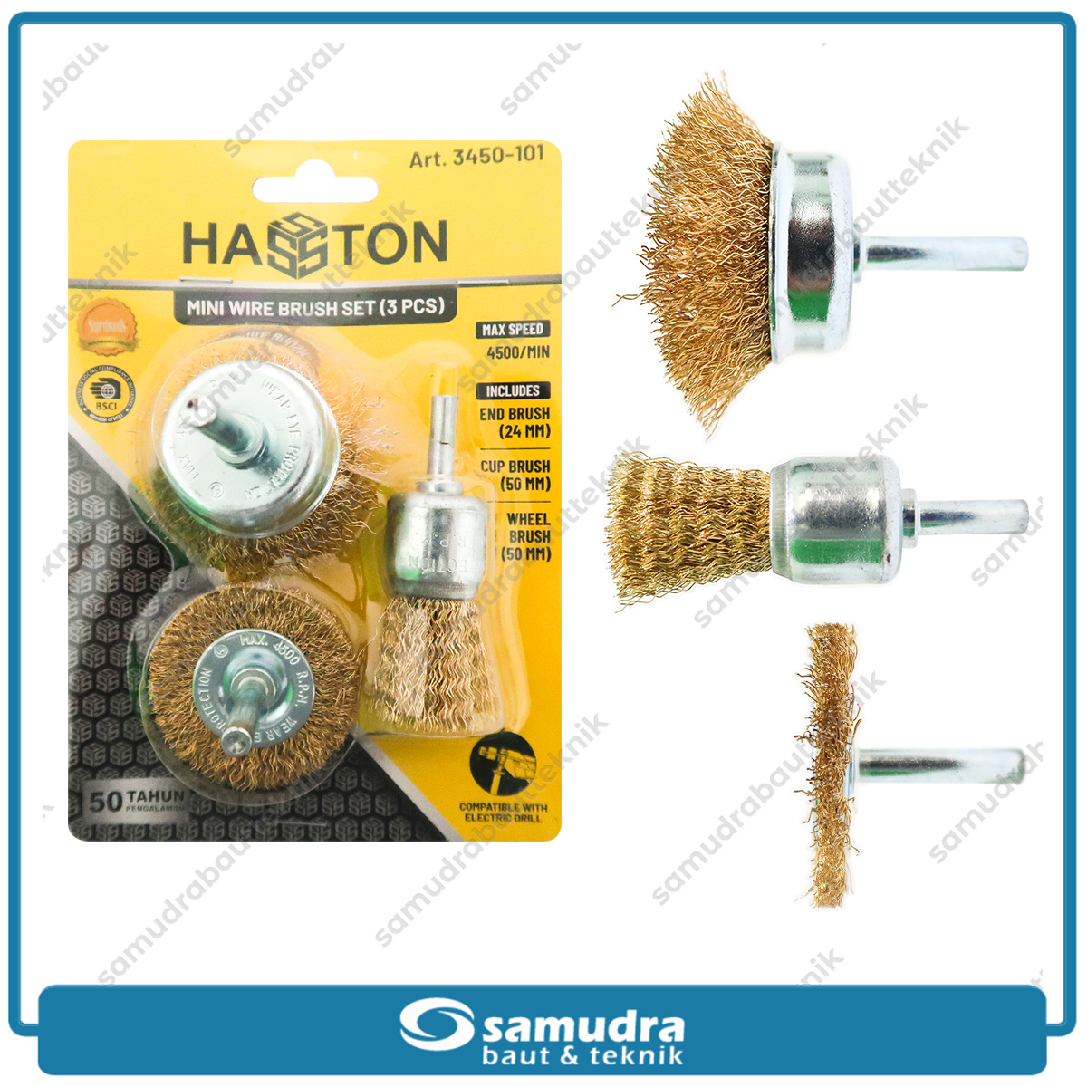 HASSTON 3450-101 Sikat Baja Gerinda Set 3 pcs