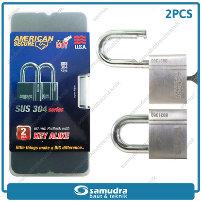 AMERICANSECURE S931360K2 Gembok 60 mm Short Key Alike Set 2 pcs