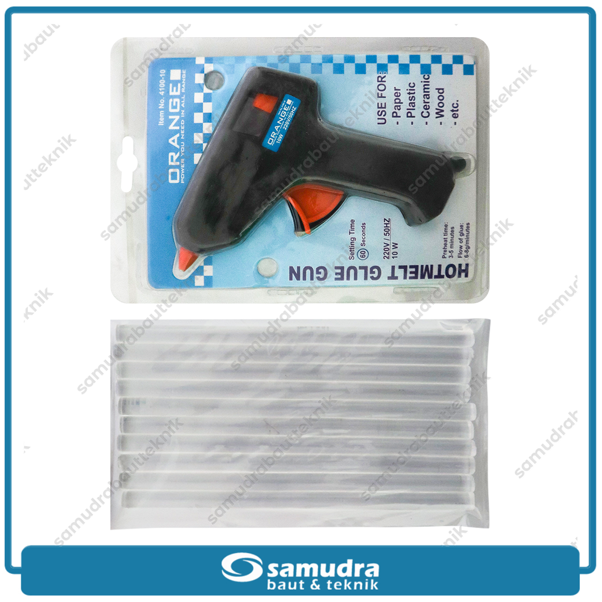 [PAKET] ORANGE Glue Gun 10 Watt & 10 Pcs Refill Lilin Lem Tembak Bakar