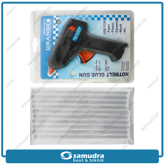 [PAKET] ORANGE Glue Gun 10 Watt & 10 Pcs Refill Lilin Lem Tembak Bakar
