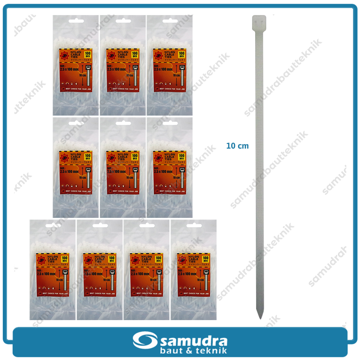 Paket 10 set JP Kabel Ties 2.5 x 100 mm Putih