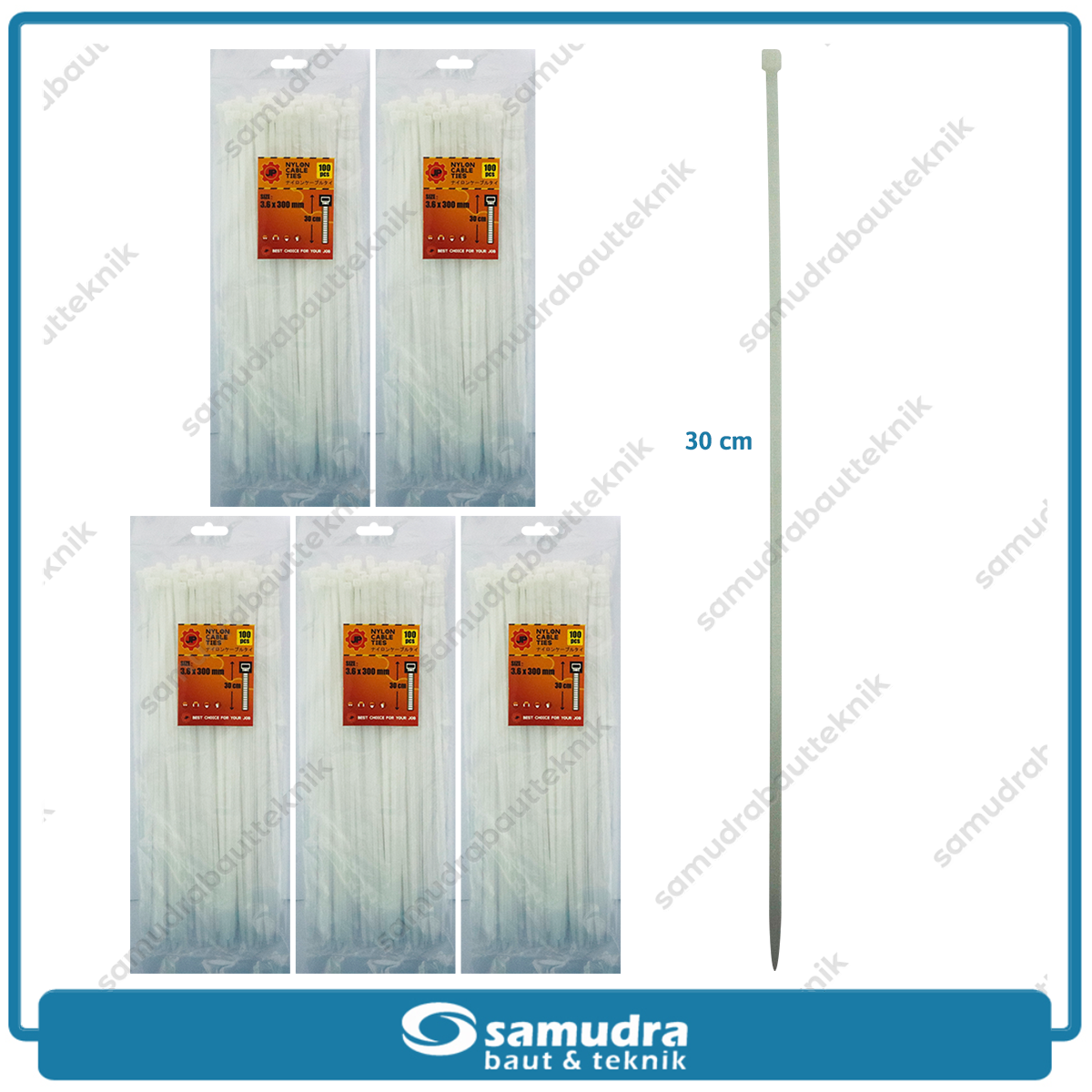 Paket 5 Set JP Kabel Ties 3.6 x 300 mm Putih