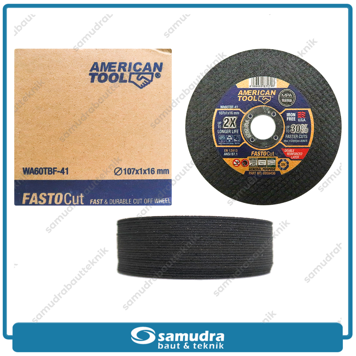 AMERICANTOOL 8959436-B 1 Pak 50 pcs FASTOCUT BLACK Mata Gerinda Potong Besi 4" Hitam