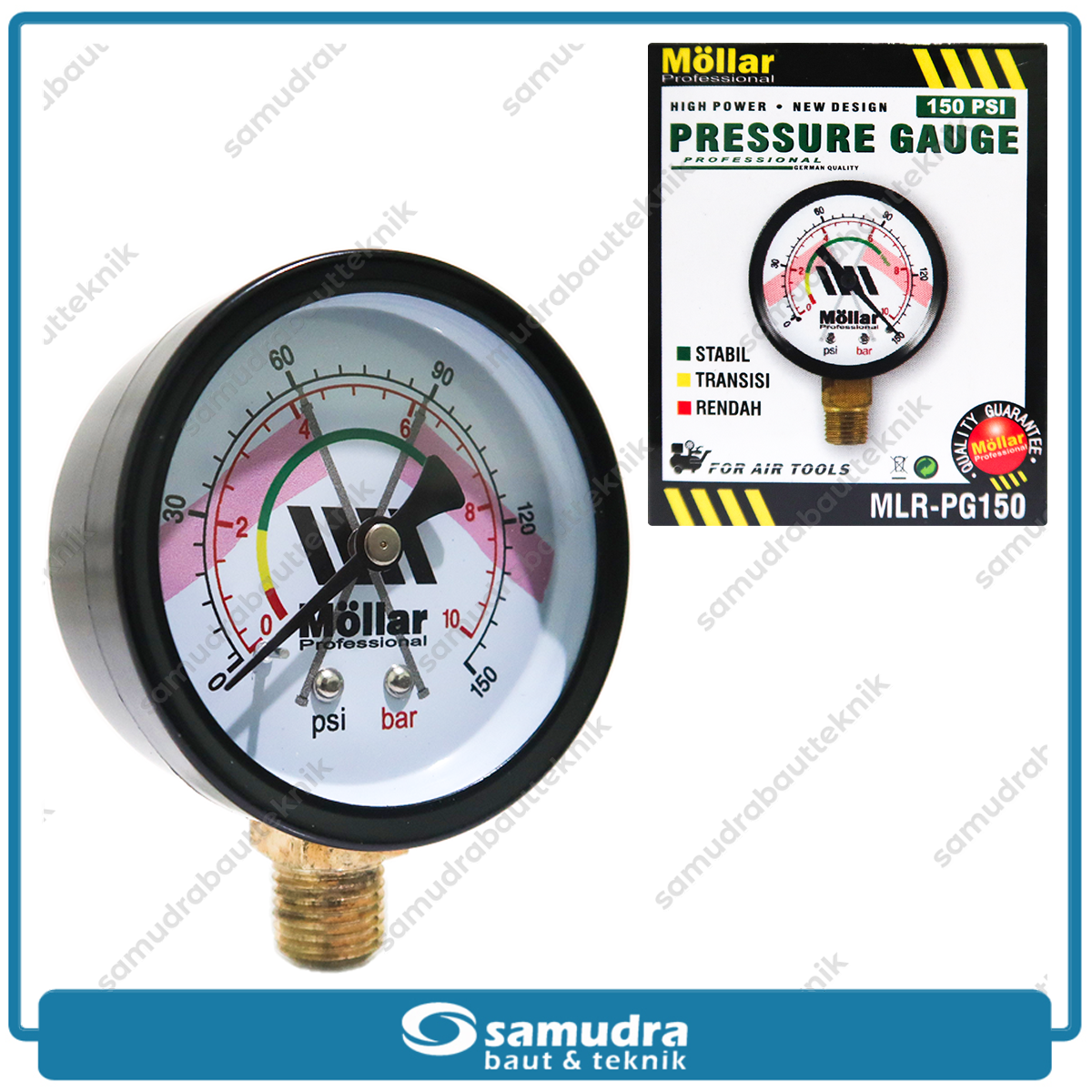 MOLLAR PG150 Alat Ukur Tekanan Angin Lonceng 10 bar / Pressure Gauge