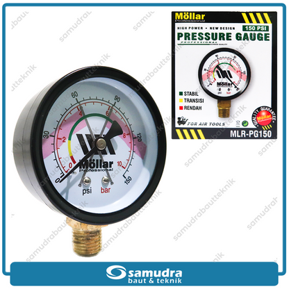 MOLLAR PG150 Alat Ukur Tekanan Angin Lonceng 10 bar / Pressure Gauge