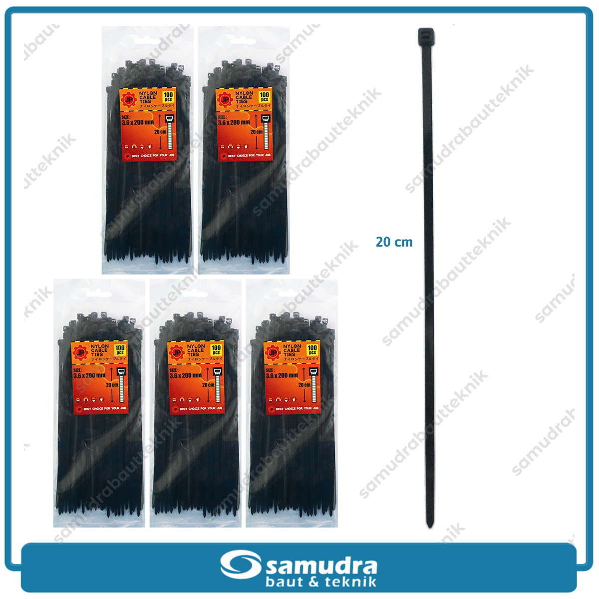 Paket 5 Set JP Kabel Ties 3.6 x 200 mm Hitam