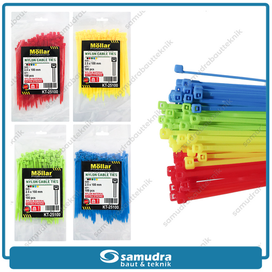 Paket 4 Set MOLLAR Kabel Ties 2.5 x 100 mm Warna Merah Kuning Hijau Biru 10 cm Tali Pengikat