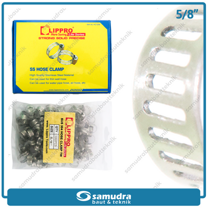 LIPPRO Klem Selang 5/8" Inch Ss Hose Clamp Taiwan - Isi 100 Pcs