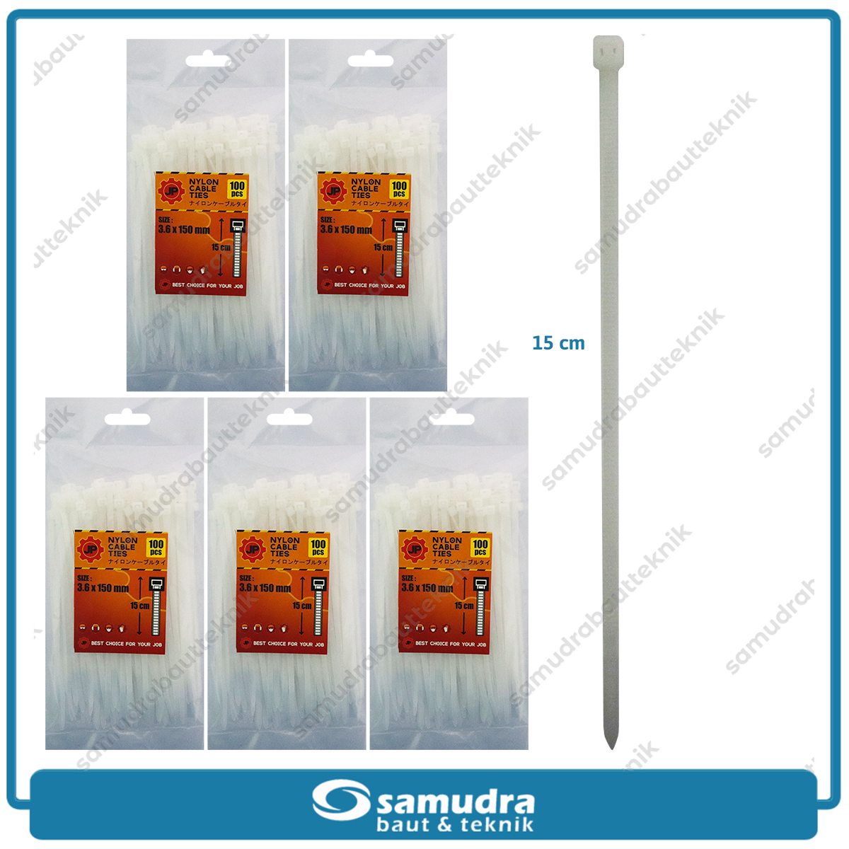 Paket 5 Set JP Kabel Ties 3.6 x 150 mm Putih