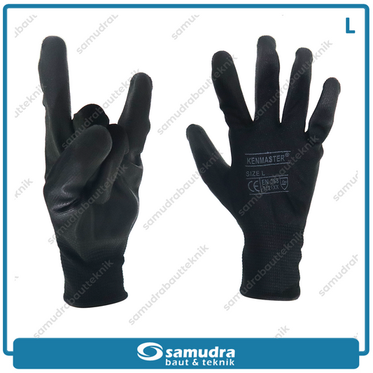 KENMASTER SRNG-132 Sarung Tangan Safety PU (L) Hitam Hitam KM-1001