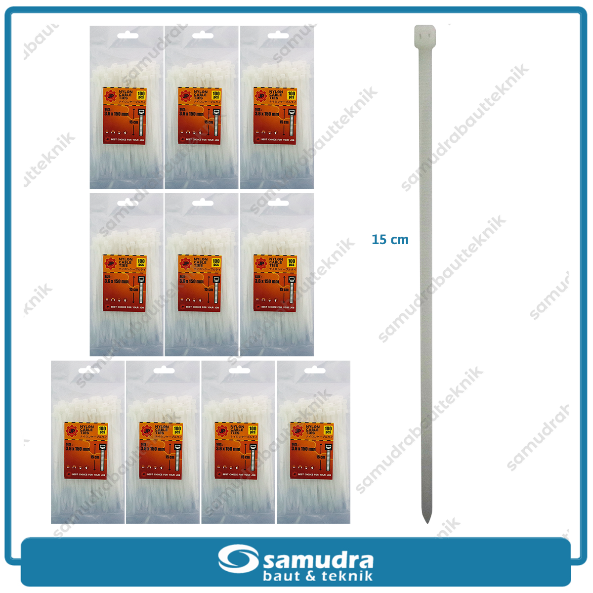 Paket 10 set JP Kabel Ties 3.6 x 150 mm Putih