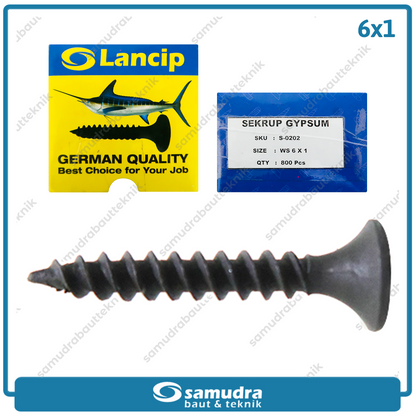 LANCIP 800 pcs Baut Gypsum 6 x 1 Sekrup Drywall Hitam 2.5 cm Kayu Lion