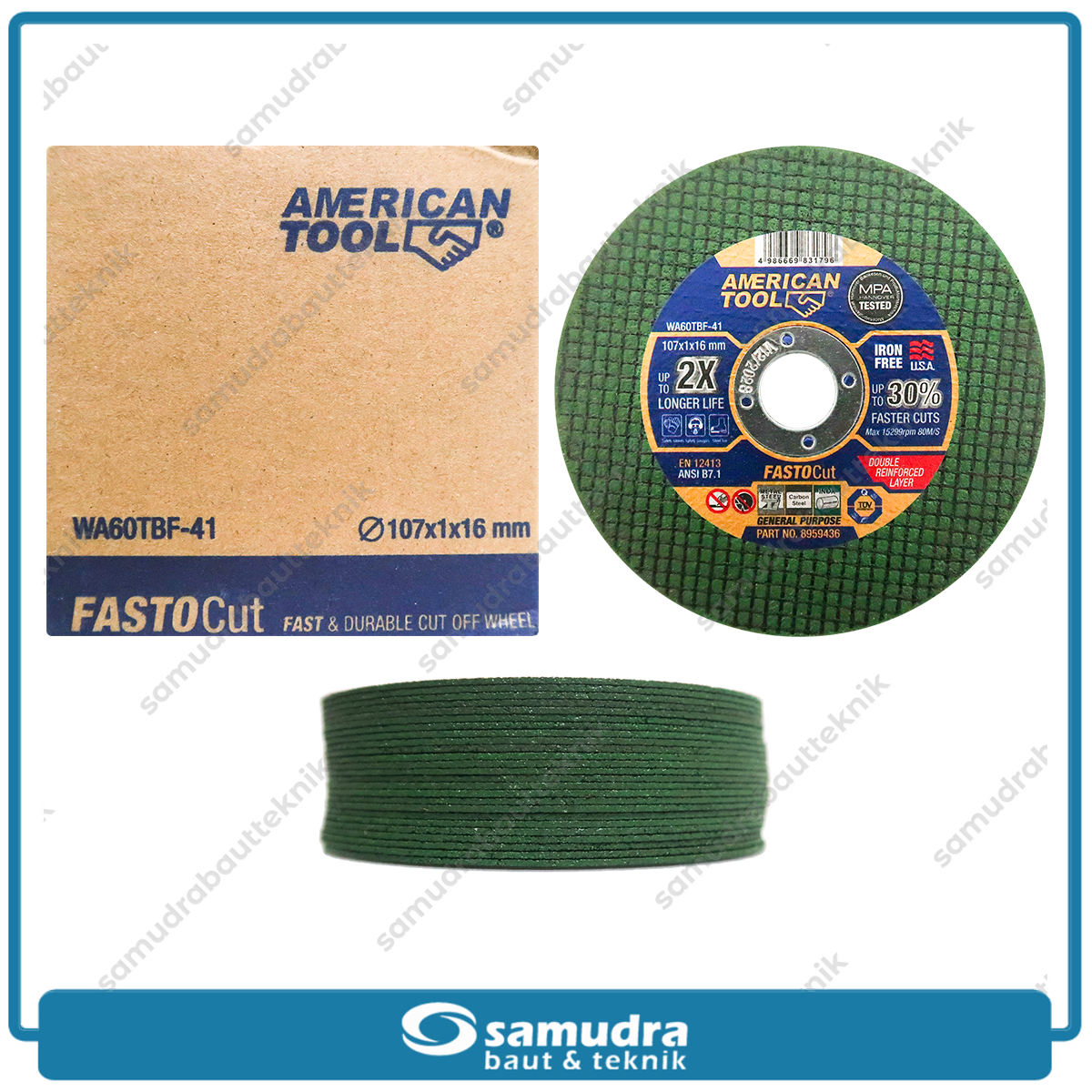 AMERICANTOOL 8959436-G 1 Pak 50 pcs FASTOCUT GREEN Mata Gerinda Potong Besi 4" Hijau