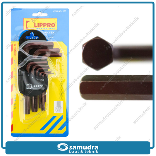 LIPPRO 166 Kunci L Set Pendek Short Flat 9 Pcs 1.5-10 mm