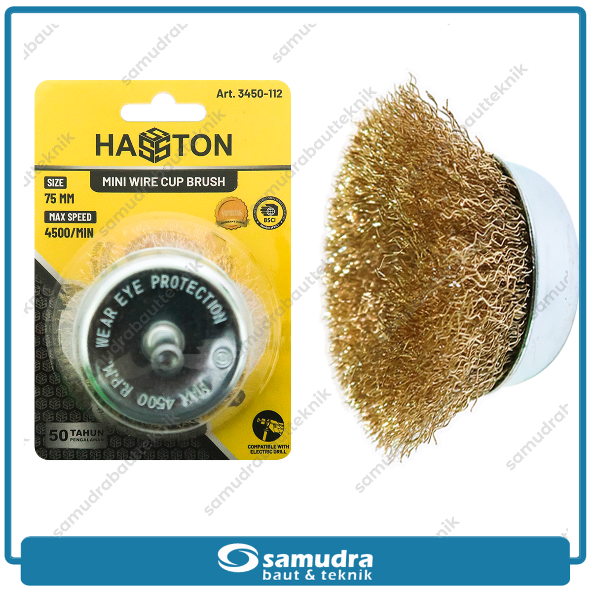 HASSTON 3450-112 Sikat Baja Gerinda Model Mangkok 75 mm