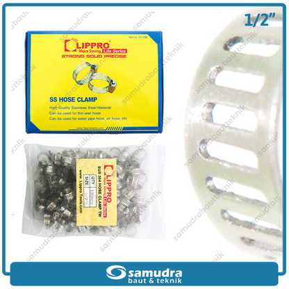 LIPPRO Klem Selang 1/2" Inch Ss Hose Clamp Taiwan - Isi 100 Pcs