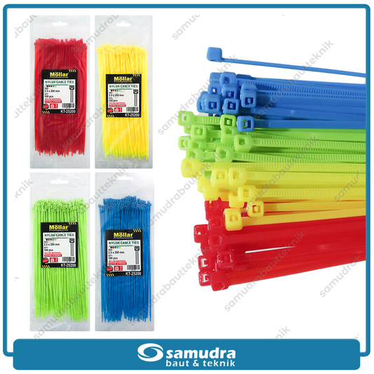 Paket 4 Set MOLLAR Kabel Ties 2.5 x 200 mm Warna Merah Kuning Hijau Biru 10 cm Tali Pengikat