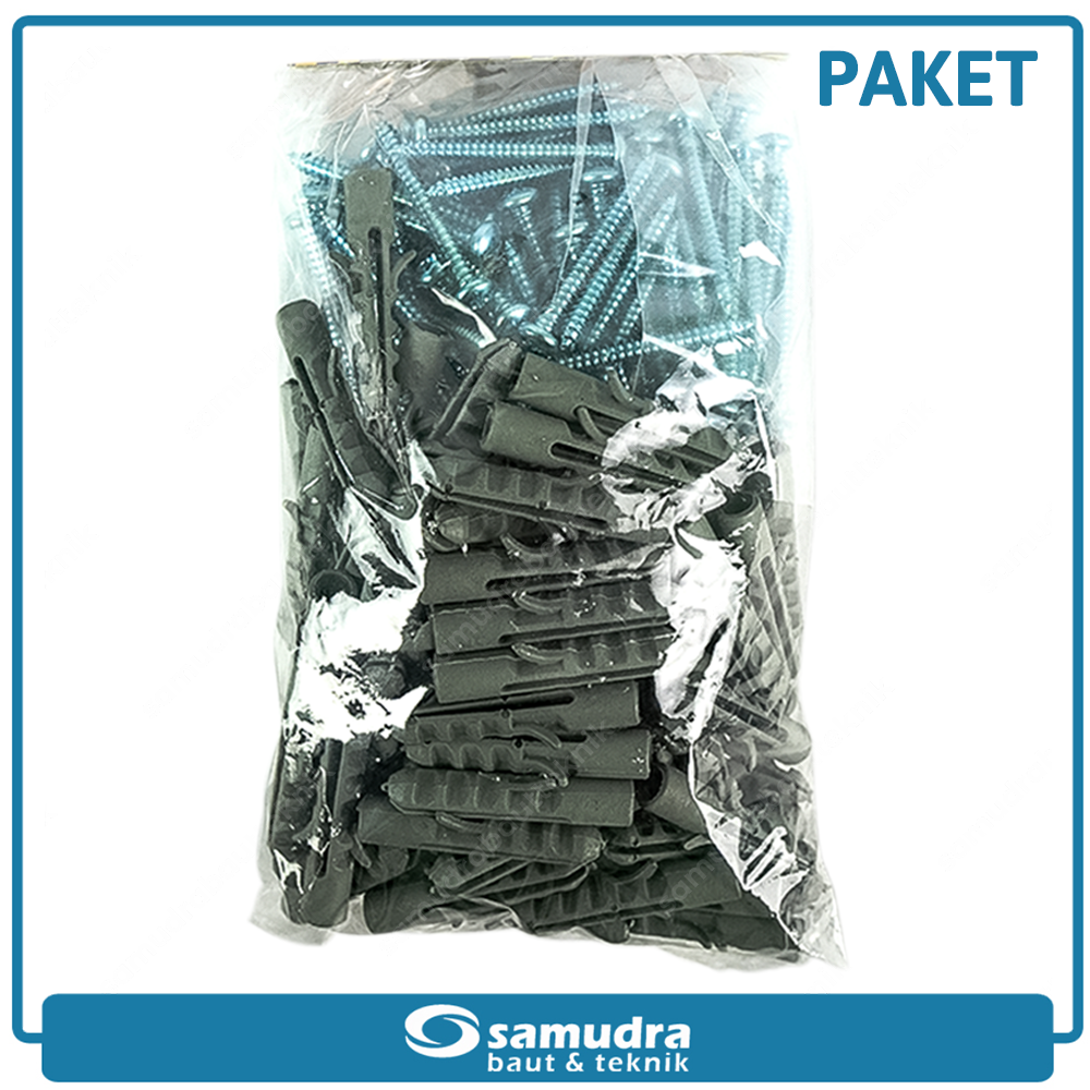 PAKET JP S8 Angkur Skrup 100 Pcs Lubang Beton Dinding Bata Ringan Baut
