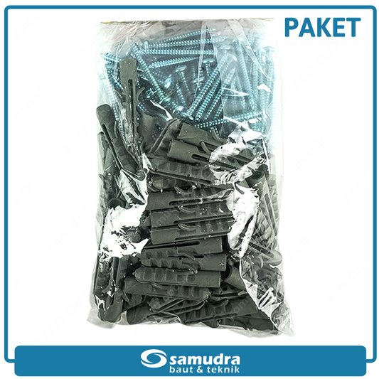 PAKET JP S8 Angkur Skrup 100 Pcs Lubang Beton Dinding Bata Ringan Baut