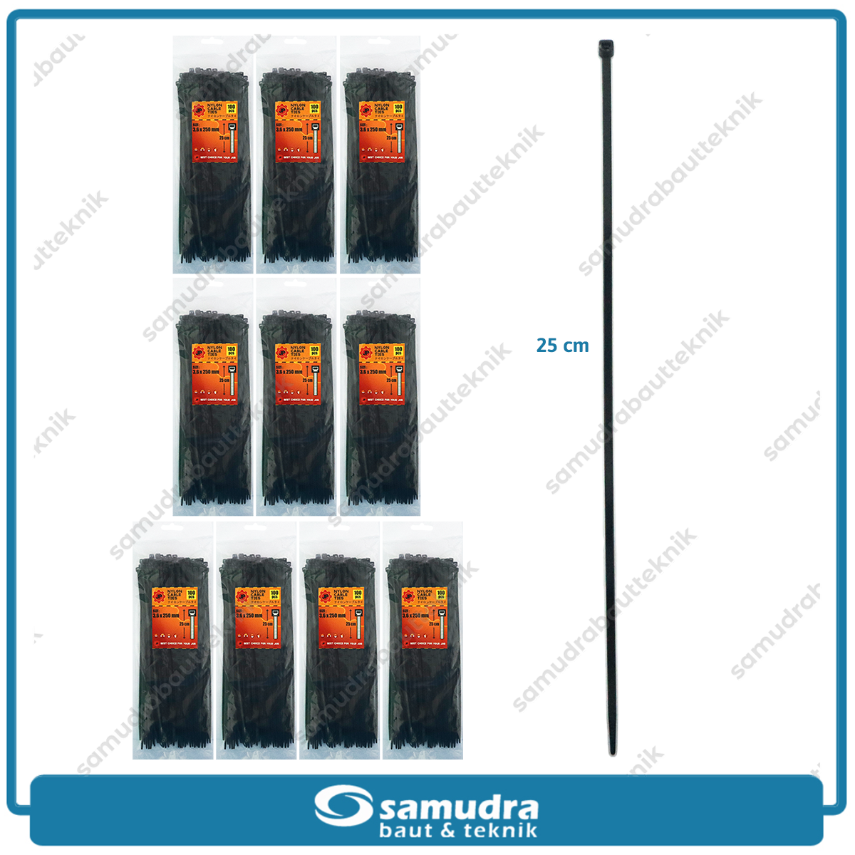 Paket 10 set JP Kabel Ties 3.6 x 250 mm Hitam