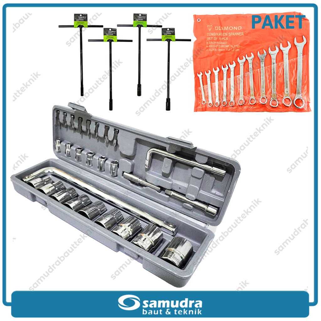 [PAKET] 3 Set TEKIRO Kunci Shock T 8-14 + Sok Set 27 pcs + Ring Pas 11