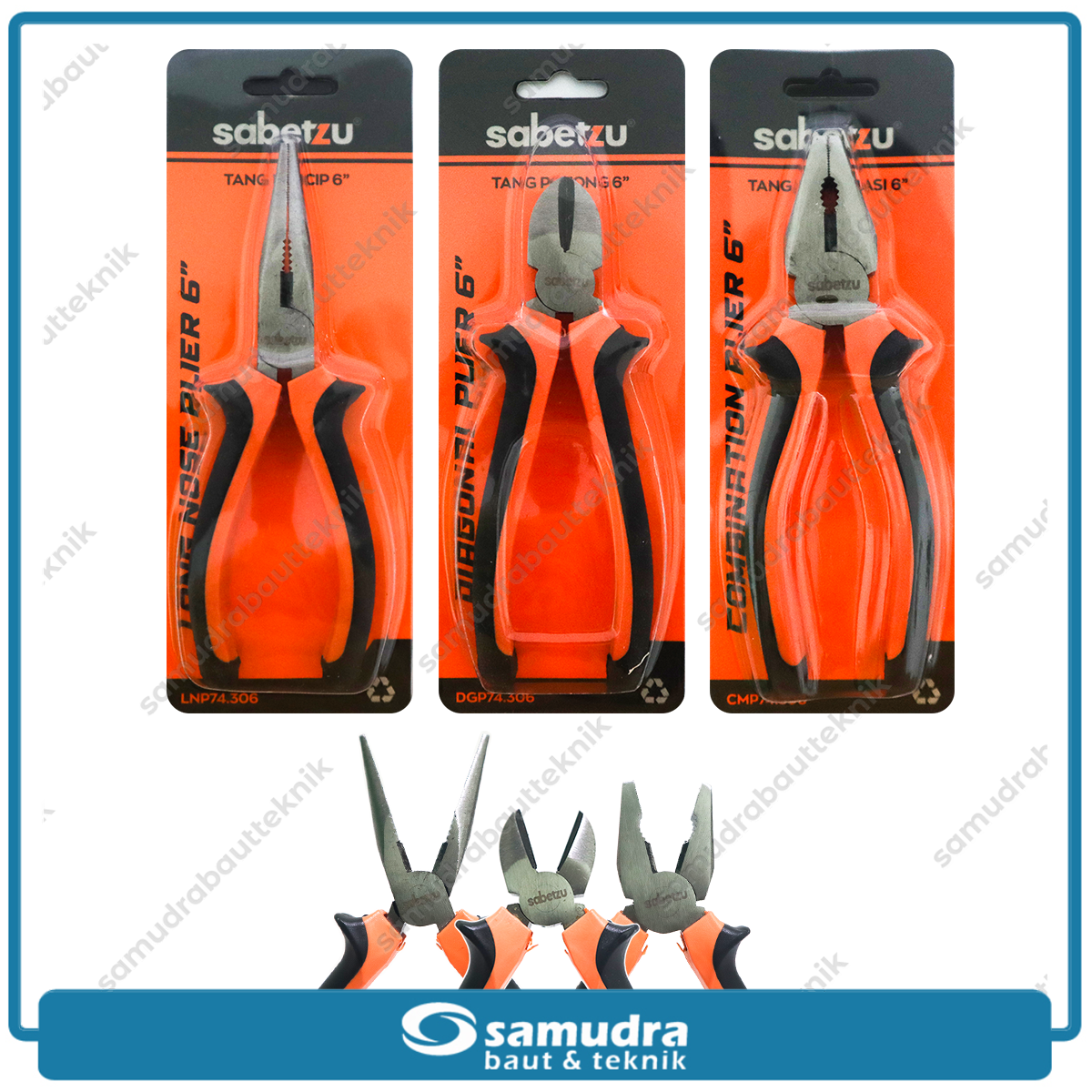 Paket 3 Set SABETZU Tang 6" Inch Kombinasi Potong Lancip Alat Jepit Kabel Gunting Kawat Buaya
