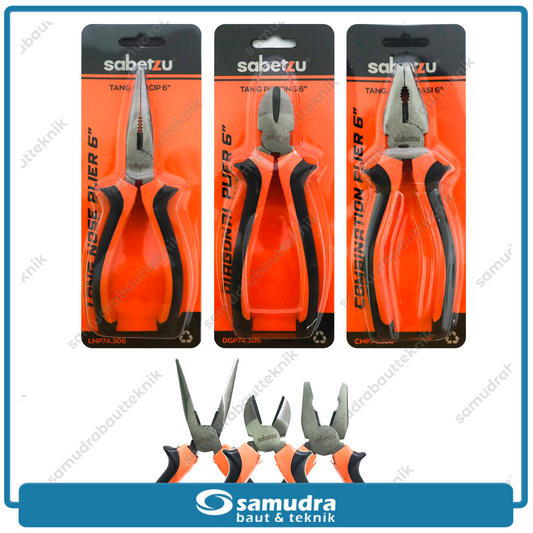 Paket 3 Set SABETZU Tang 6" Inch Kombinasi Potong Lancip Alat Jepit Kabel Gunting Kawat Buaya