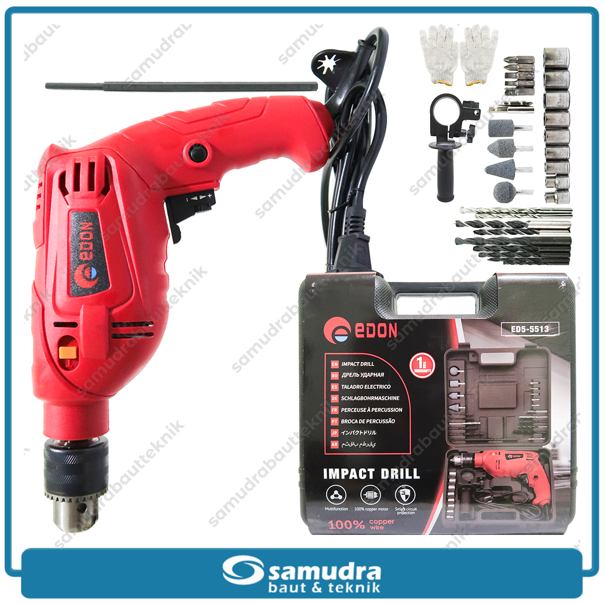 EDON ED5-5513 Mesin Bor Beton Listrik 13 mm Aksesoris Set