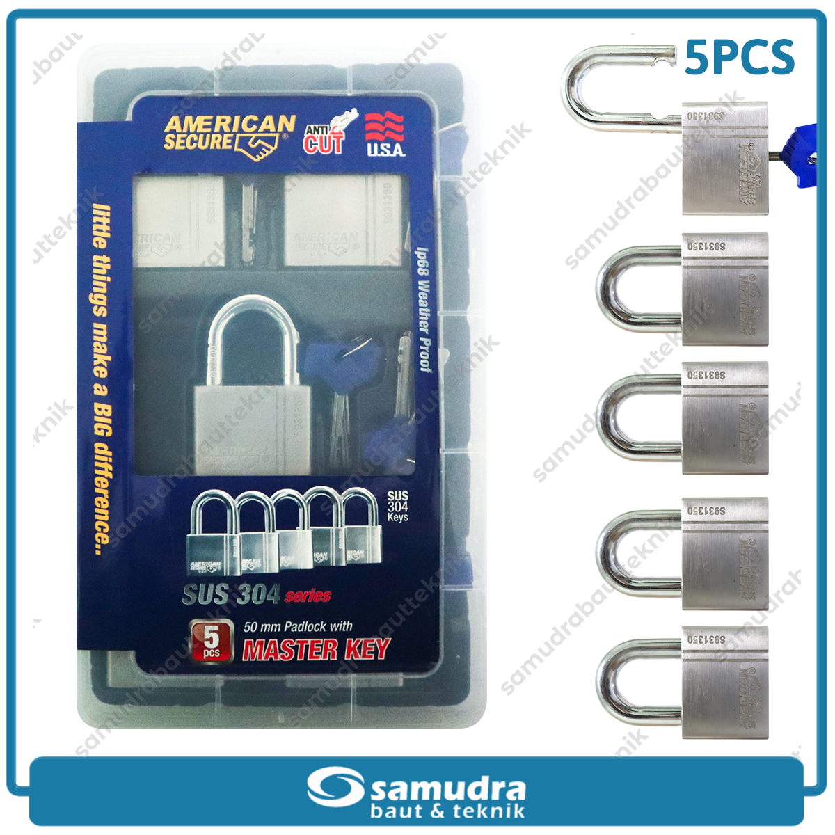 AMERICANSECURE S931350MK5 Gembok 50 mm Short Master Key Set 5 pcs