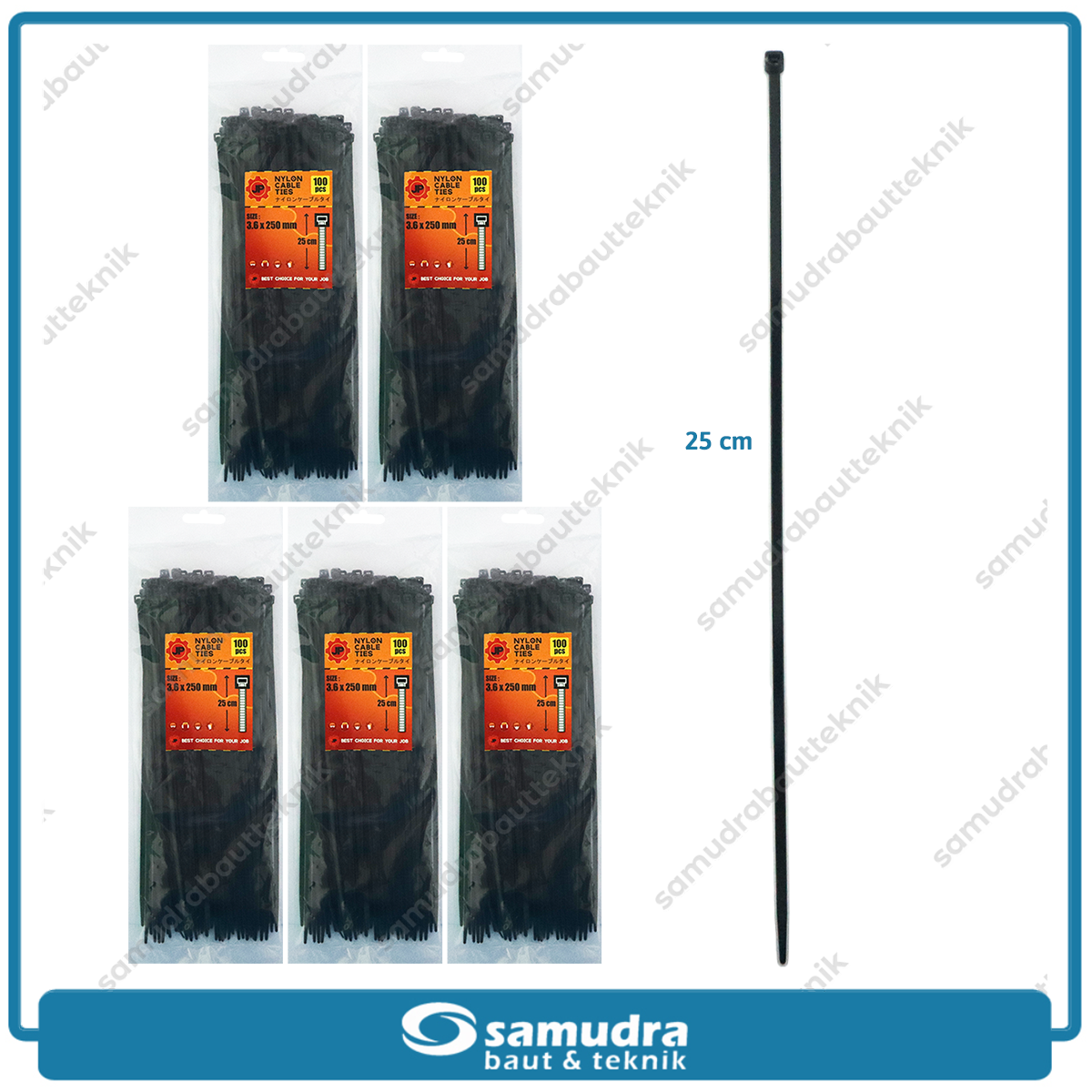 Paket 5 Set JP Kabel Ties 3.6 x 250 mm Hitam