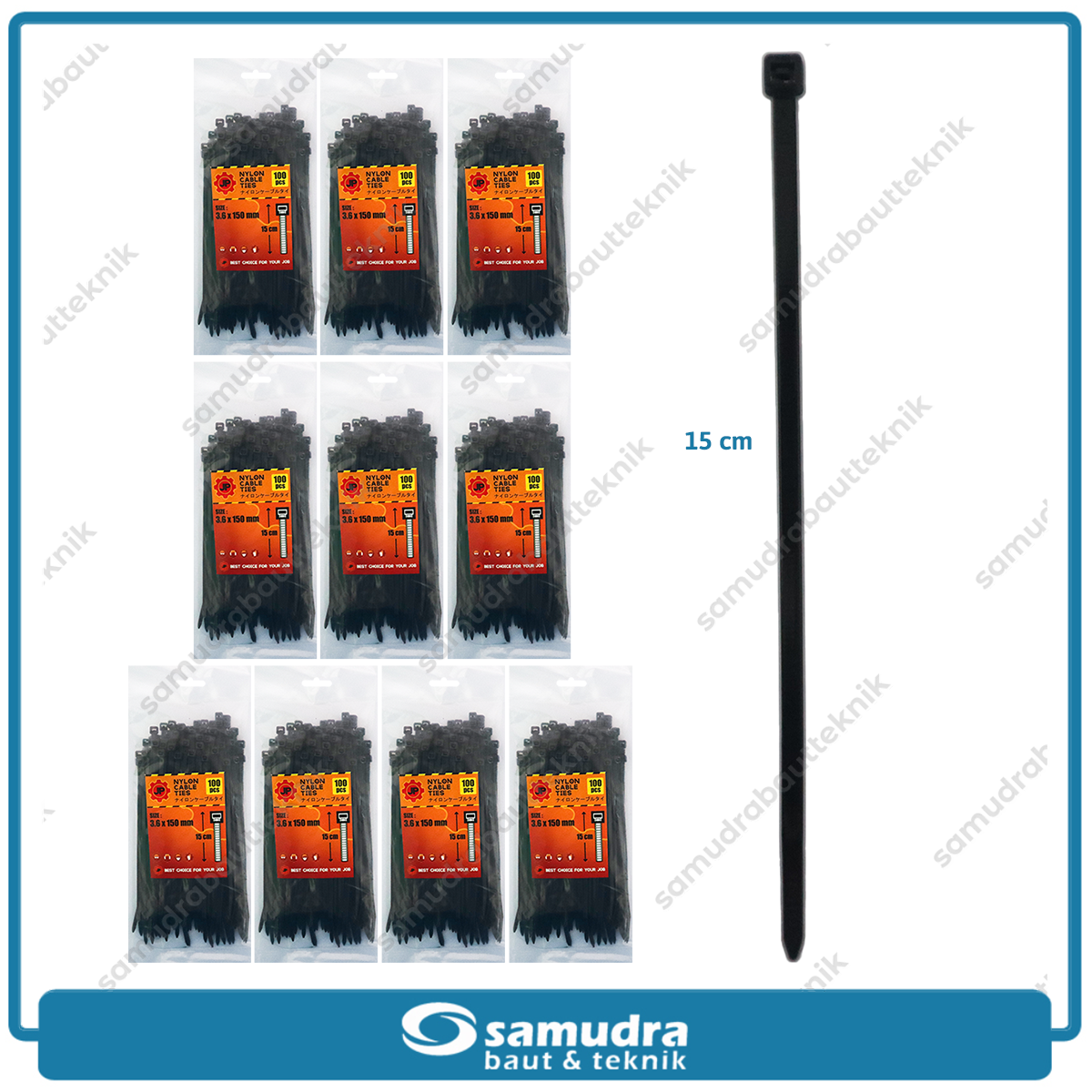 Paket 10 set JP Kabel Ties 3.6 x 150 mm Hitam