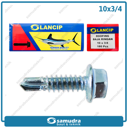LANCIP 180 pcs Baut Baja Ringan 10 x 3/4 Sekrup Roofing Putih SDS Lion