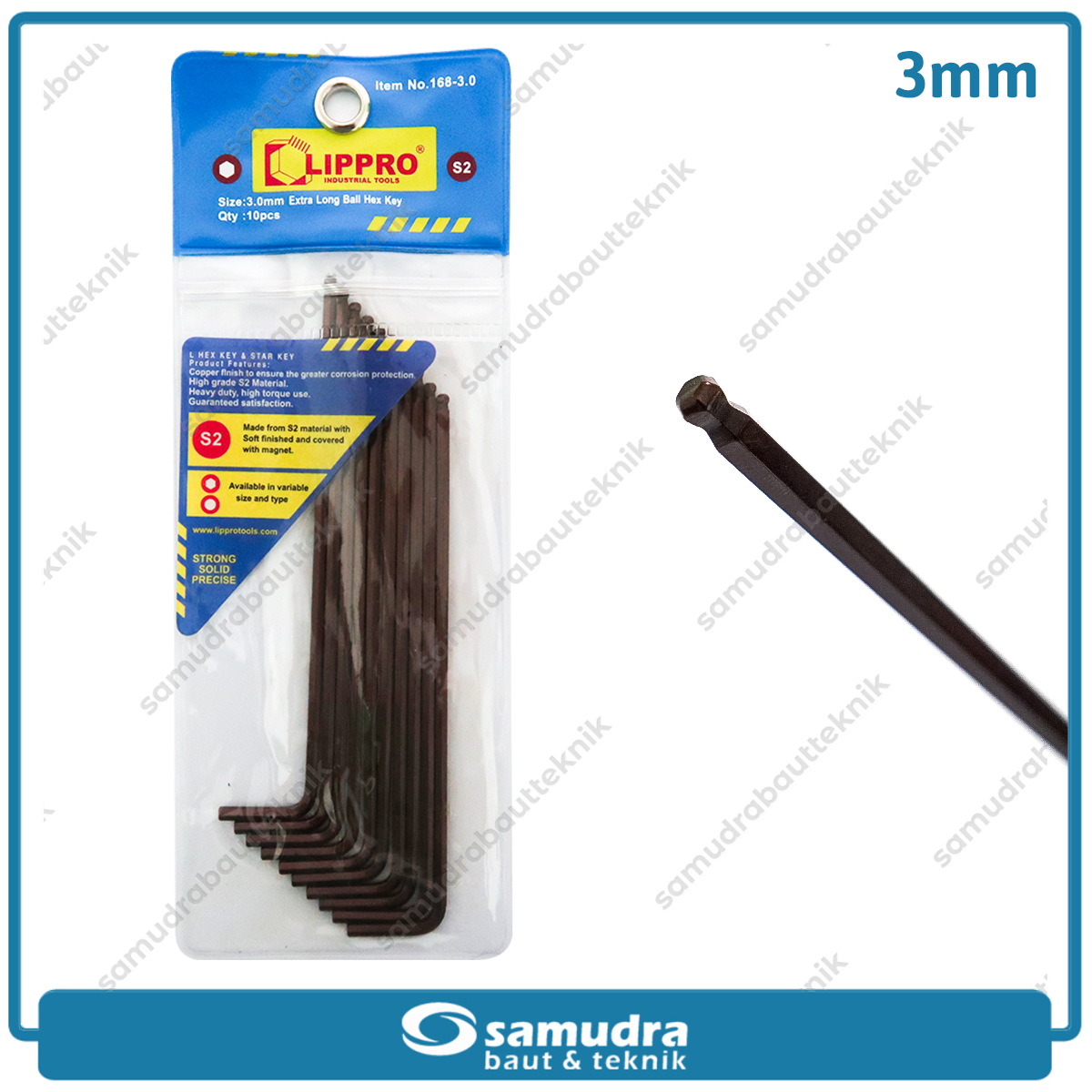 LIPPRO 168-3.0 Kunci L Panjang Extra Long Ballpoint 3 mm