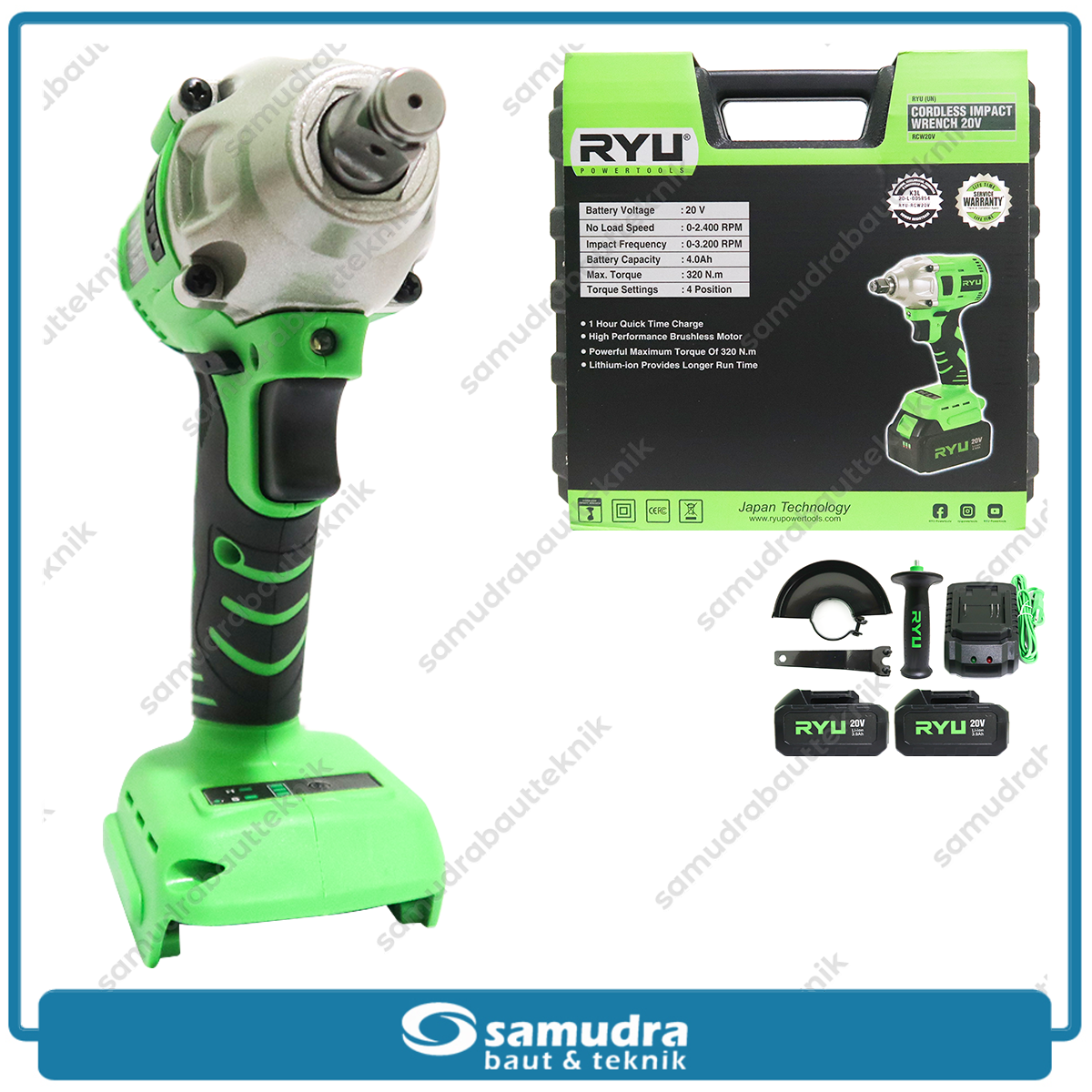 RYU RCW20V Mesin Buka Baut Mobil Baterai 20V / Cordless Impact Wrench