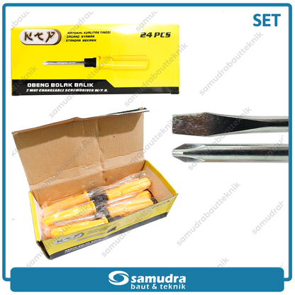 KTP 1 Pak 24 Pcs Obeng 2 Way Gagang Plastik Plus Minus Screwdriver