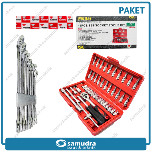 Paket Kunci Sok Set 46 pcs + DIAMOND Kunci Ring Pas Set 8 pcs Tool Kit