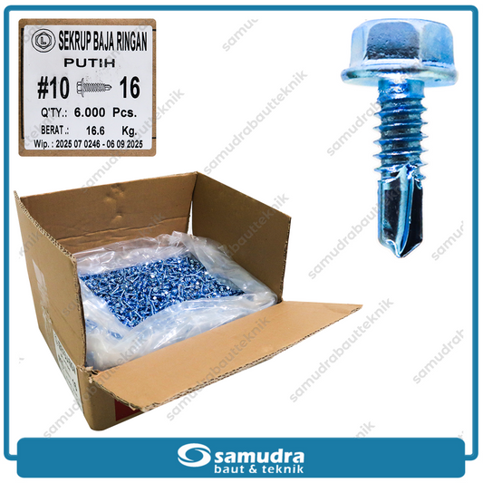 LION 6.000 pcs Sekrup Baja Ringan 10 x 16 Baut Roofing Putih 5/8 SDS Self Drilling Screw