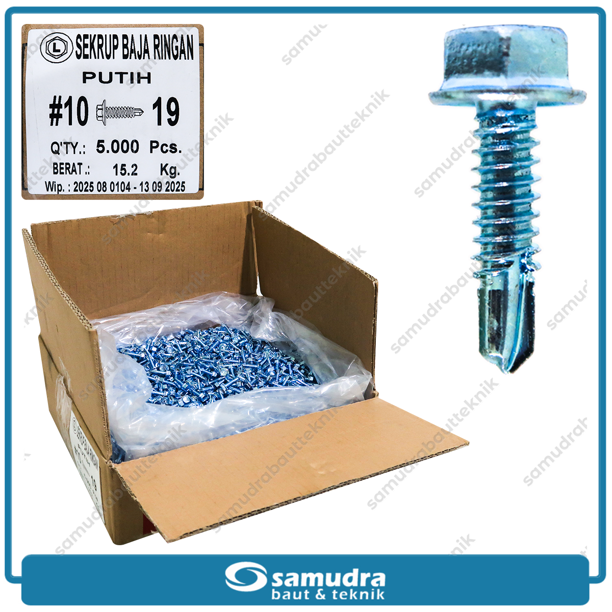 LION 5.000 pcs Sekrup Baja Ringan 10 x 19 Baut Roofing Putih 3/4 SDS Self Drilling Screw